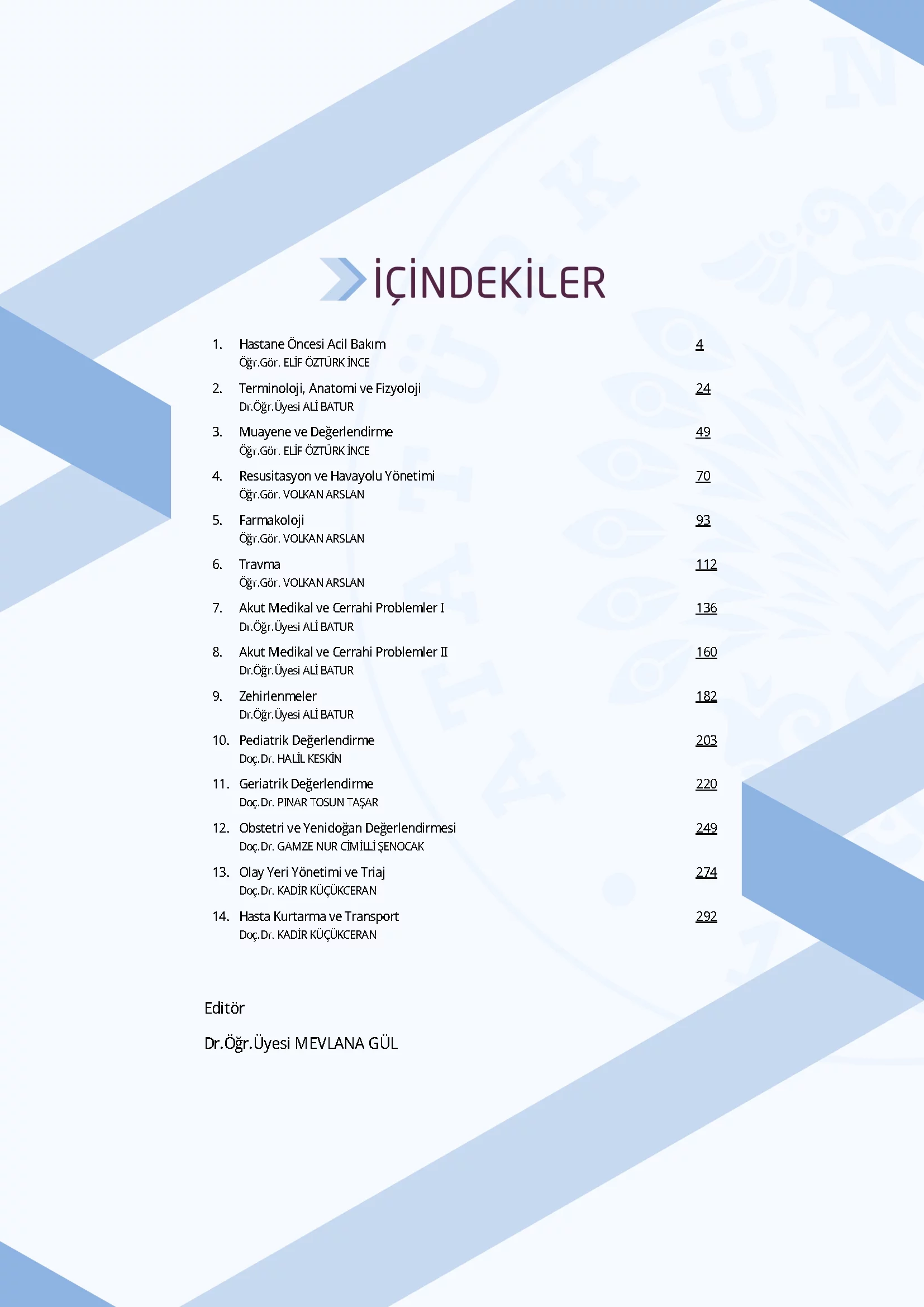 İçindekiler - Acil Yardım ve Kurtarma Çalışması