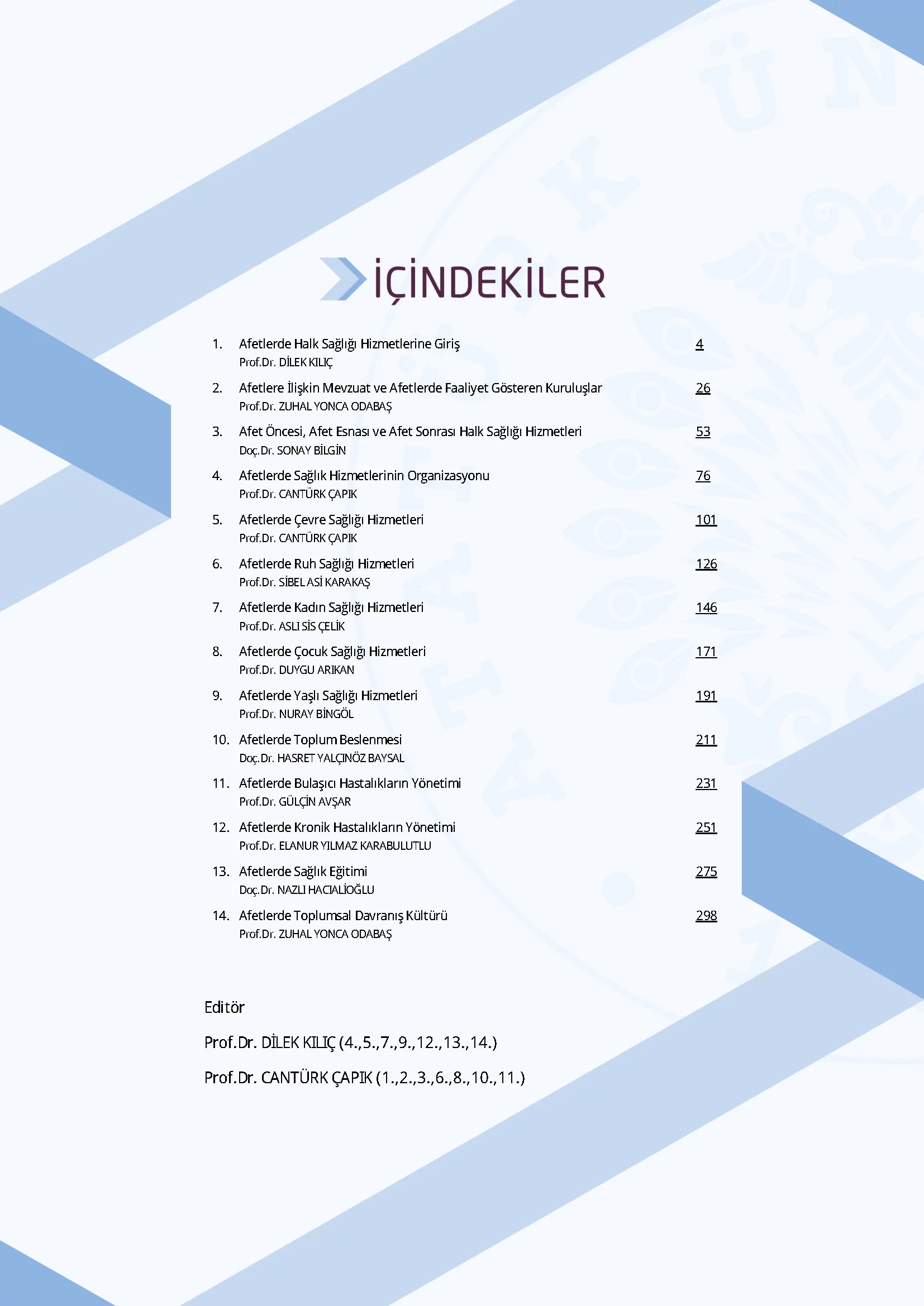 İçindekiler - Afetlerde Halk Sağlığı Hizmetleri