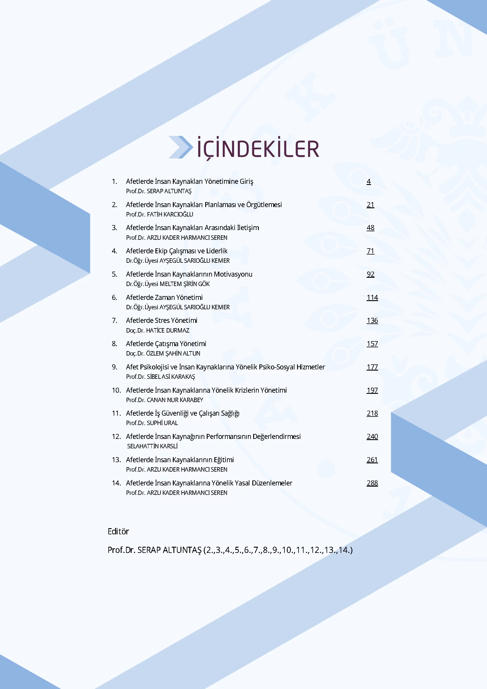 İçindekiler - Afetlerde İnsan Kaynakları Yönetimi