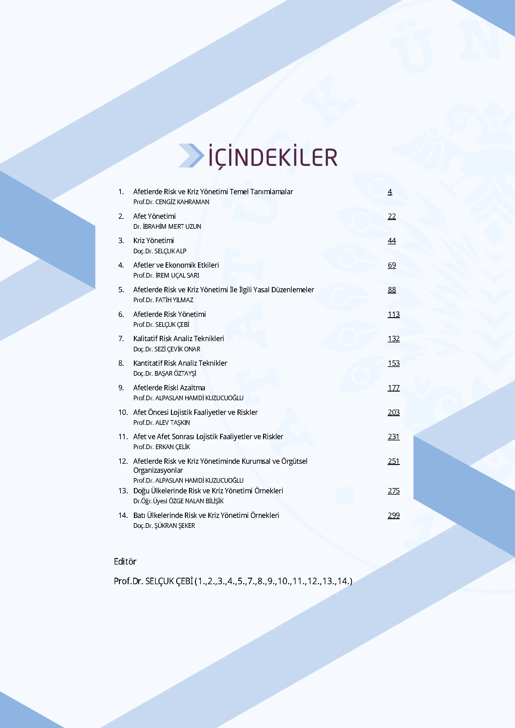 İçindekiler - Afetlerde Risk ve Kriz Yönetimi
