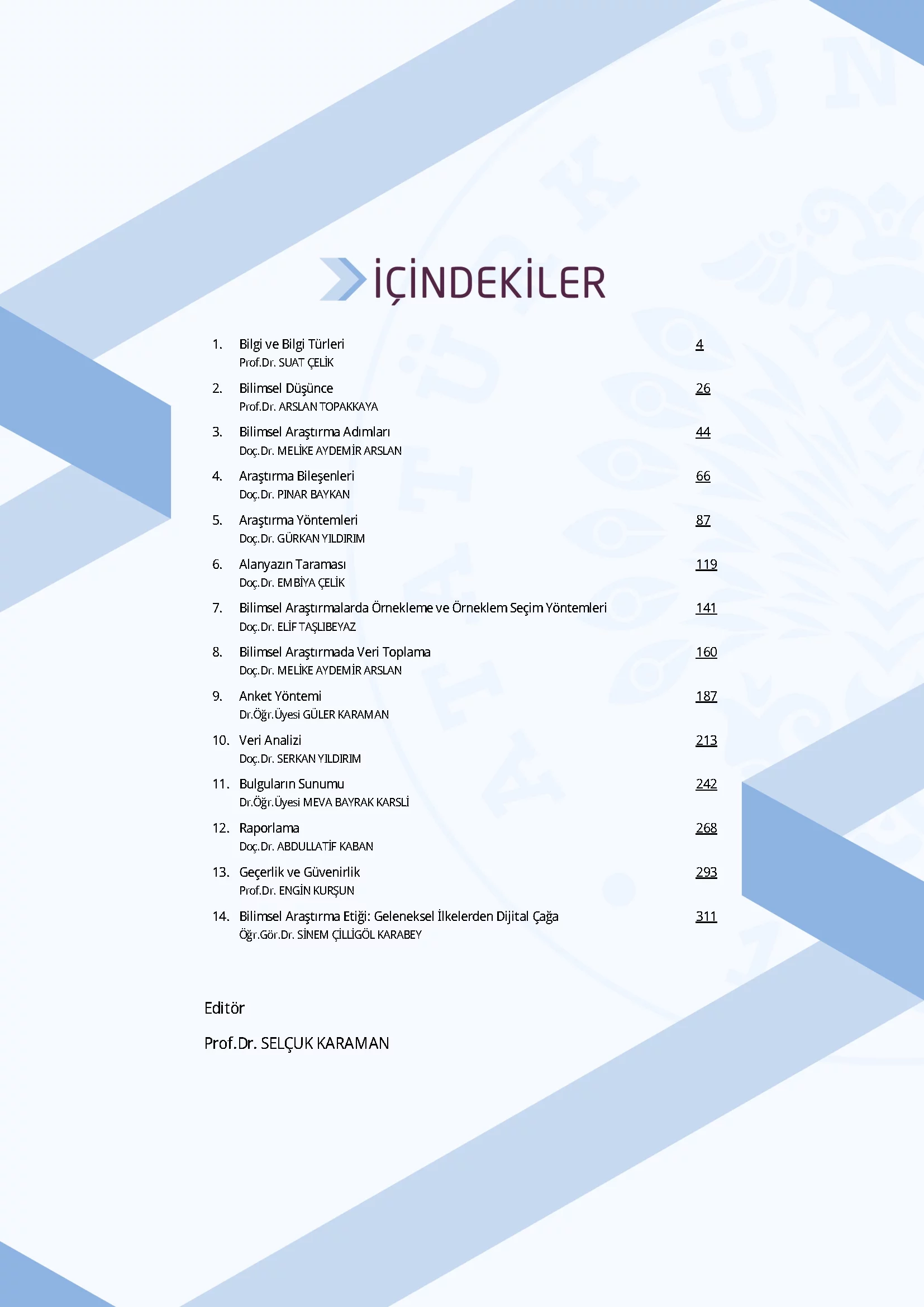 İçindekiler - Araştırma Yöntem ve Teknikleri I