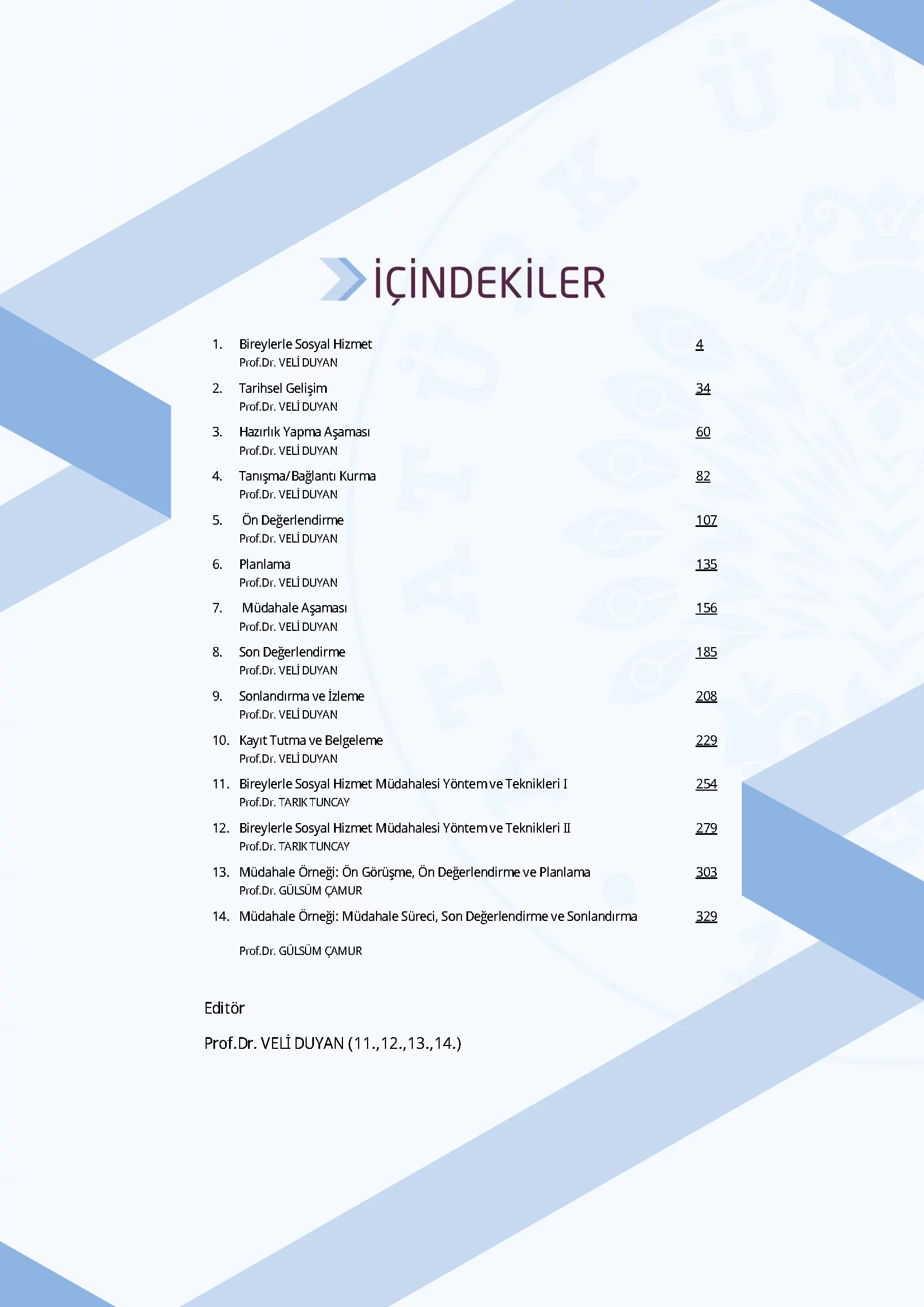 İçindekiler - Bireylerle Sosyal Hizmet