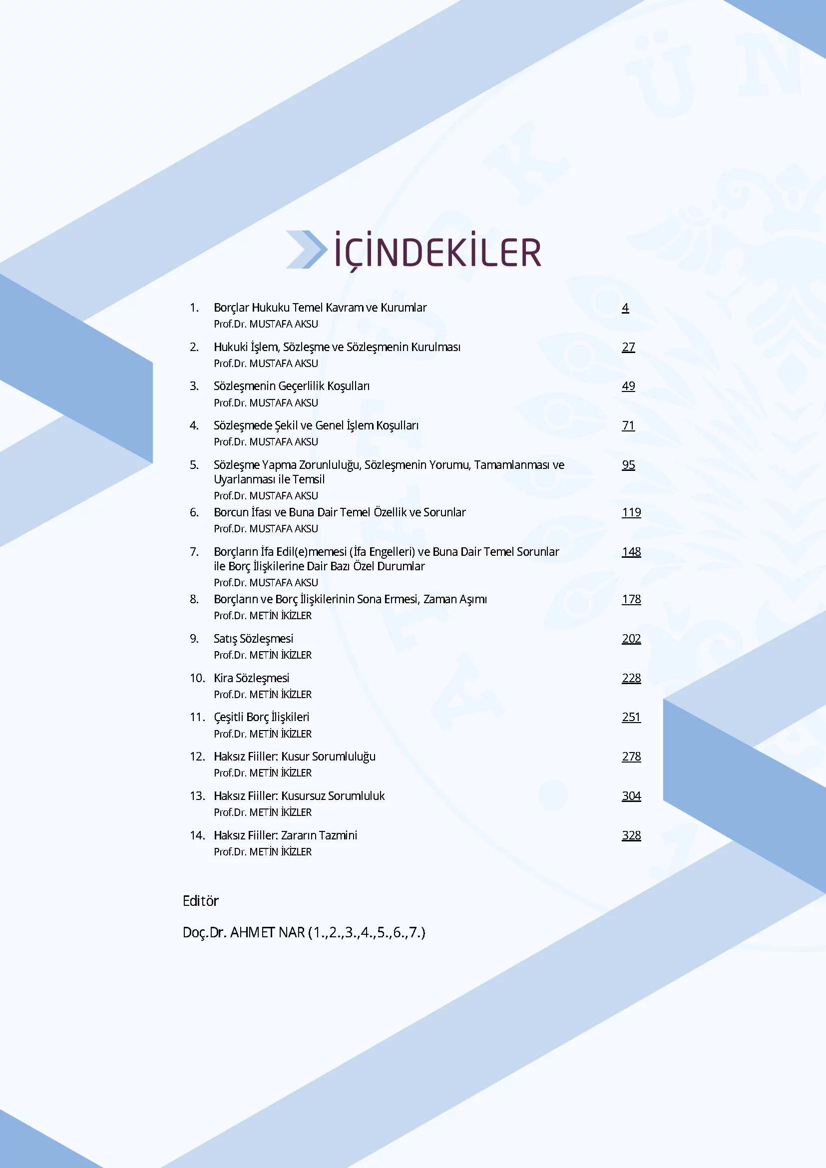 İçindekiler - Borçlar Hukuku