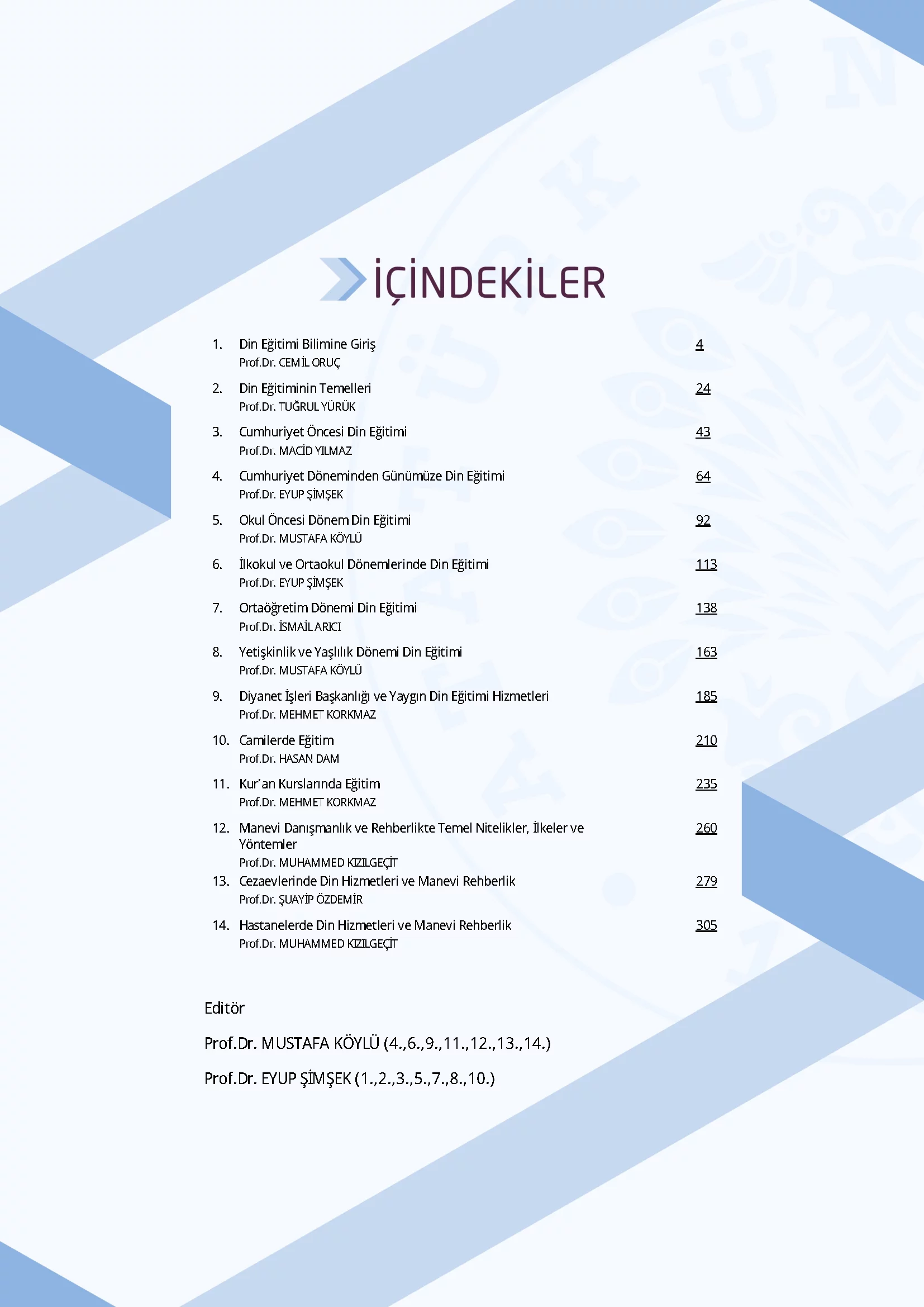 İçindekiler - Din Eğitimi ve Din Hizmetlerinde Rehberlik