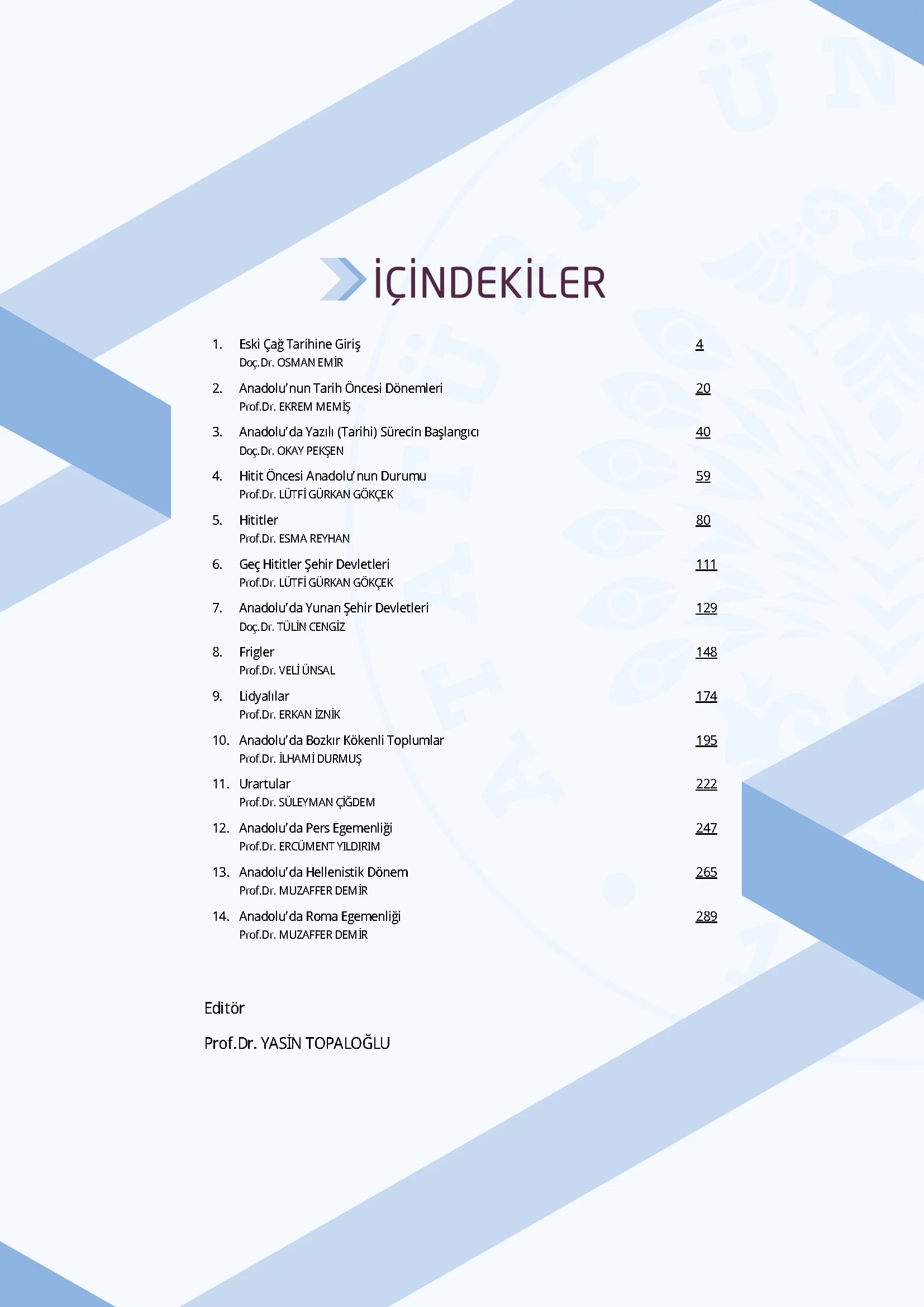 İçindekiler - Eski Çağ Anadolu Tarihi