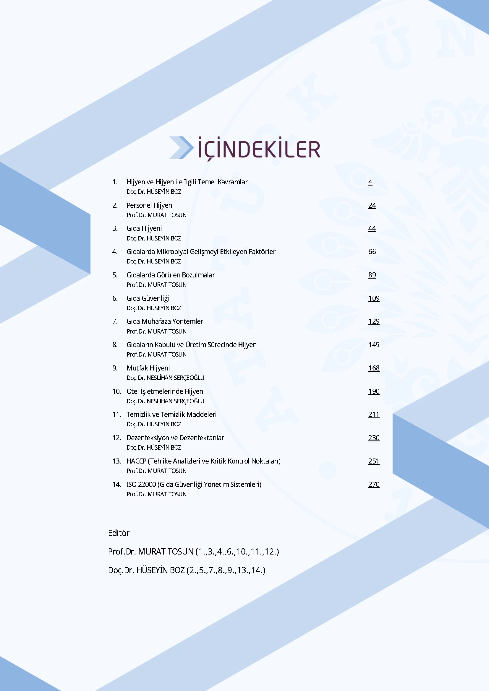 İçindekiler - Gıda ve Personel Hijyeni