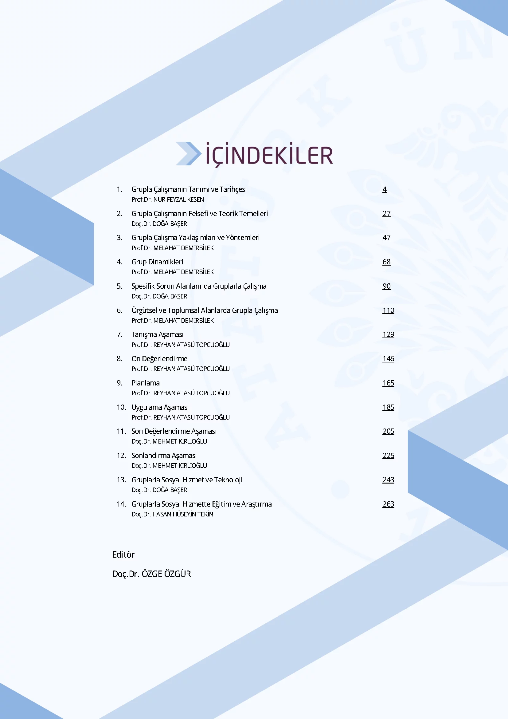 İçindekiler - Gruplarla Sosyal Hizmet