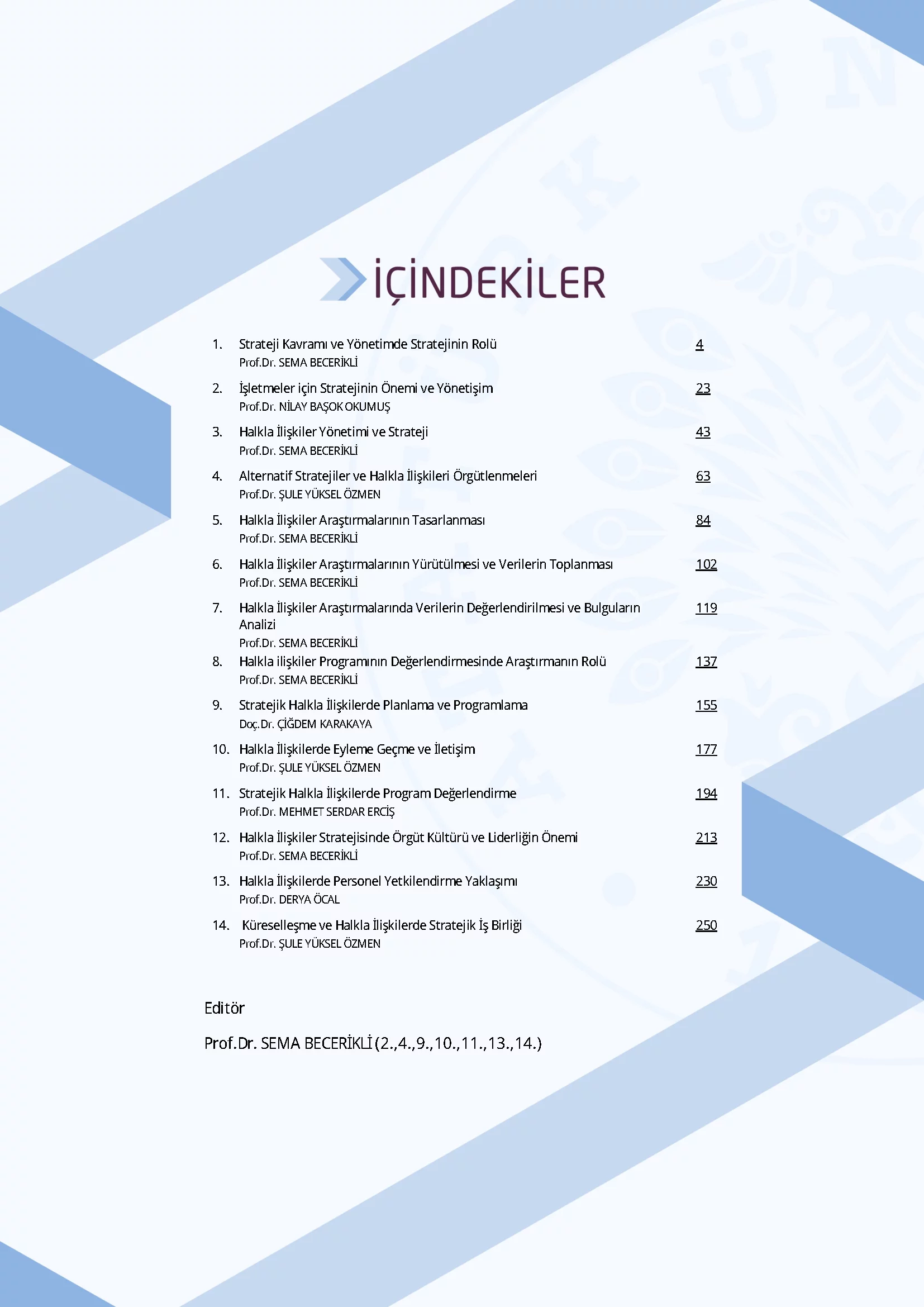 İçindekiler - Halkla İlişkilerde Strateji ve Planlama