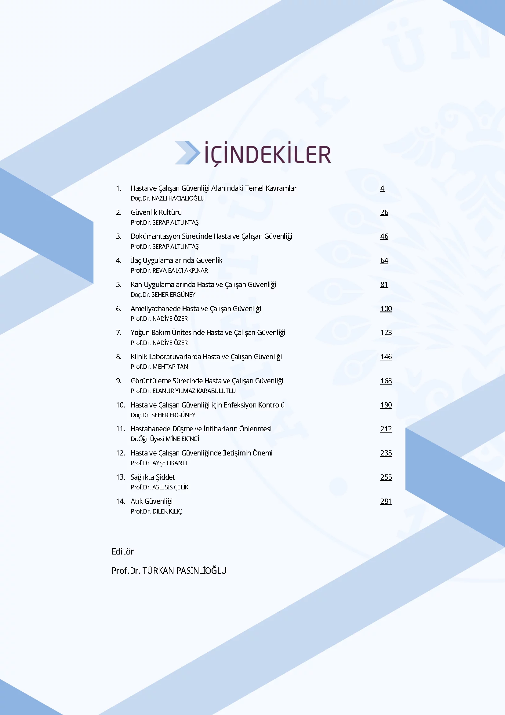 İçindekiler - Hasta ve Çalışan Güvenliği