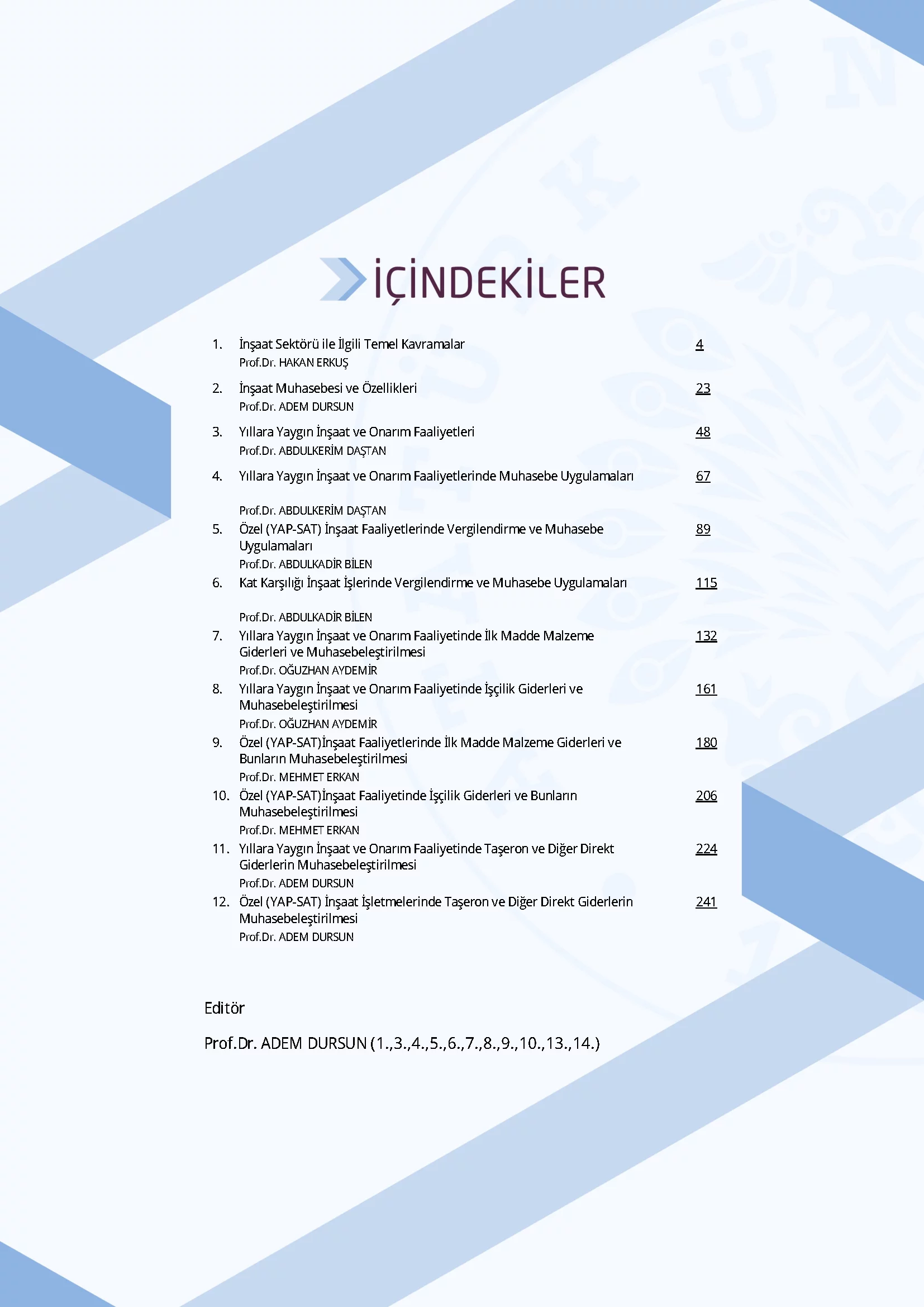 İçindekiler - İnşaat Muhasebesi