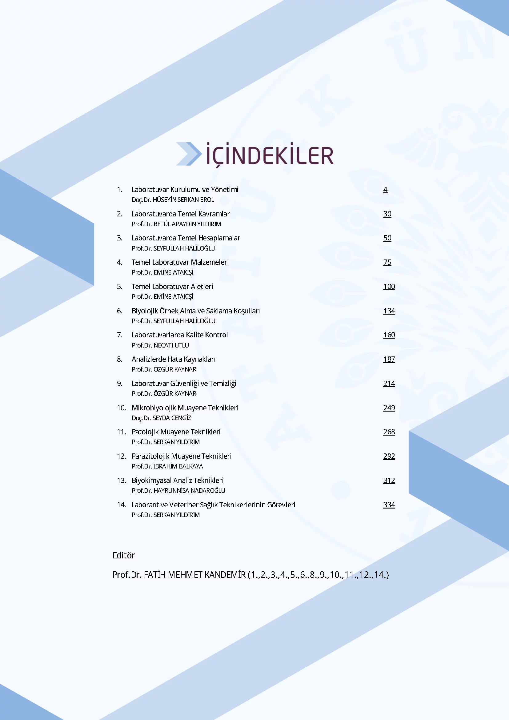 İçindekiler - Laboratuvar Teknikleri ve Prensipleri