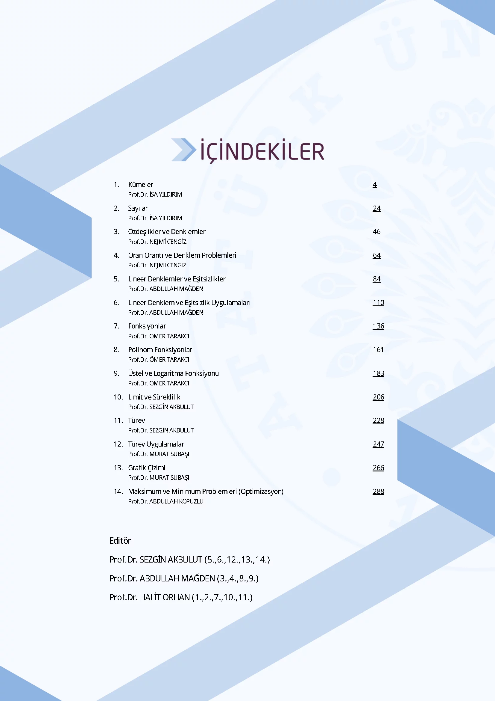 İçindekiler - Matematik I