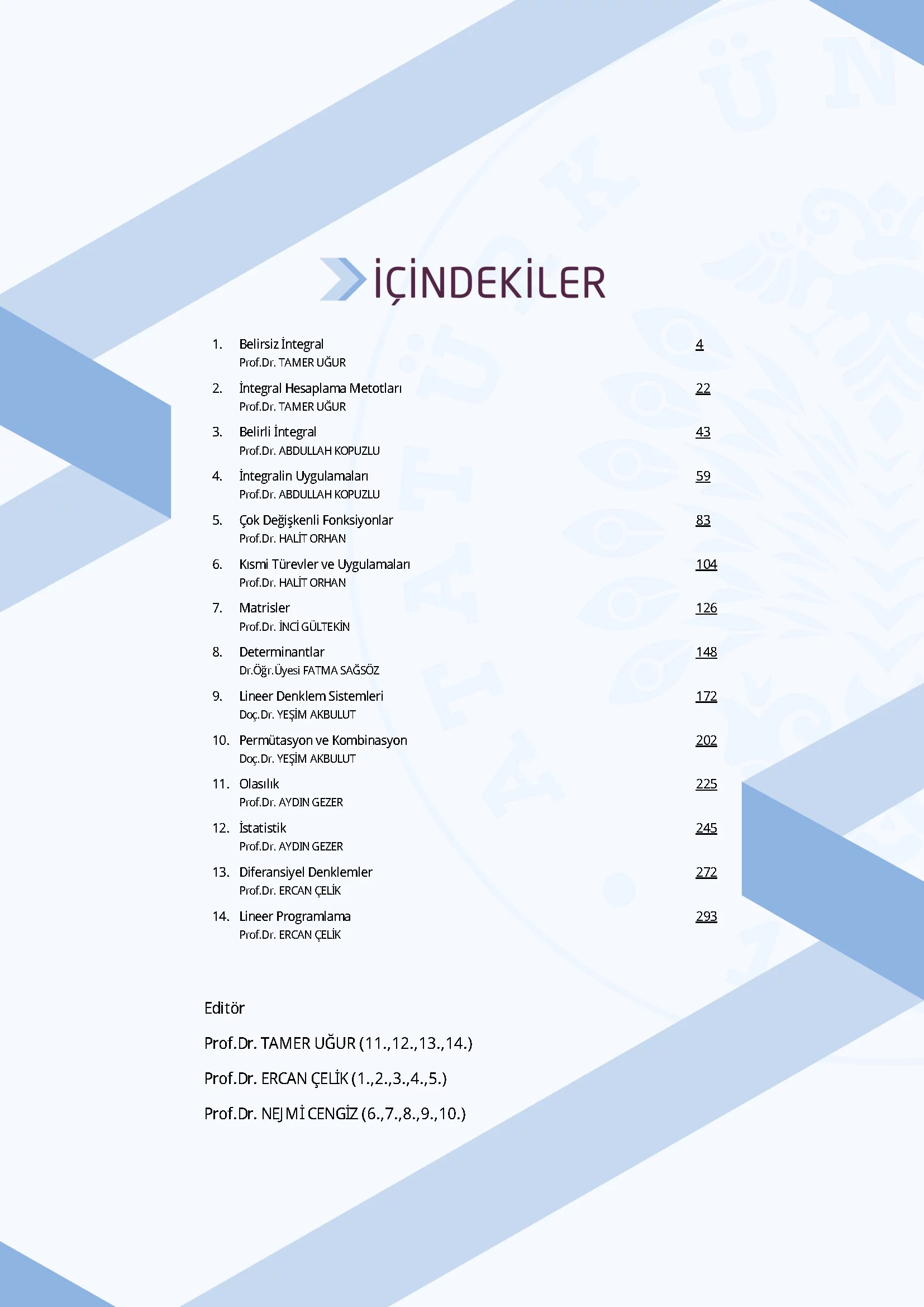 İçindekiler - Matematik II