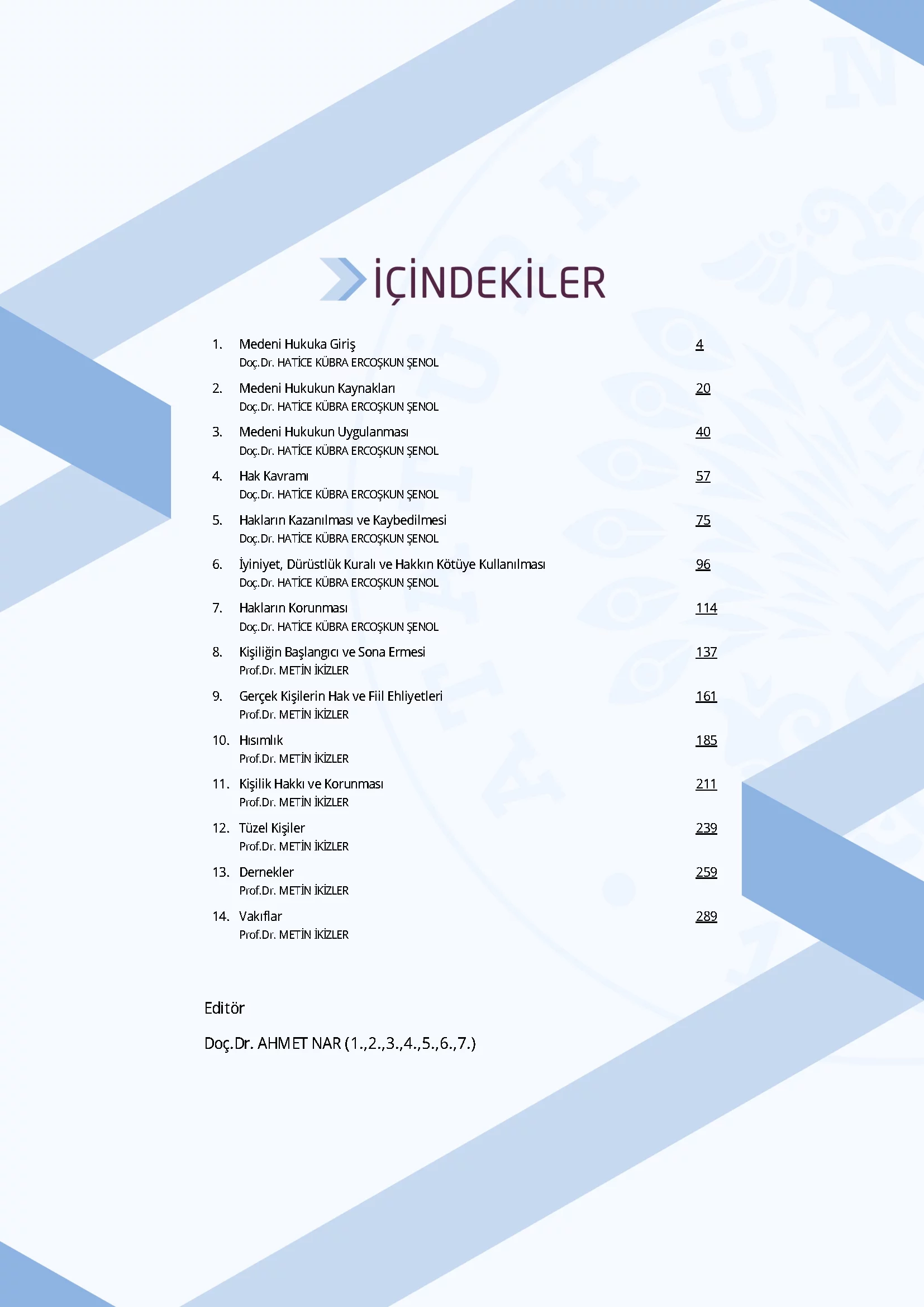 İçindekiler - Medeni Hukuk I