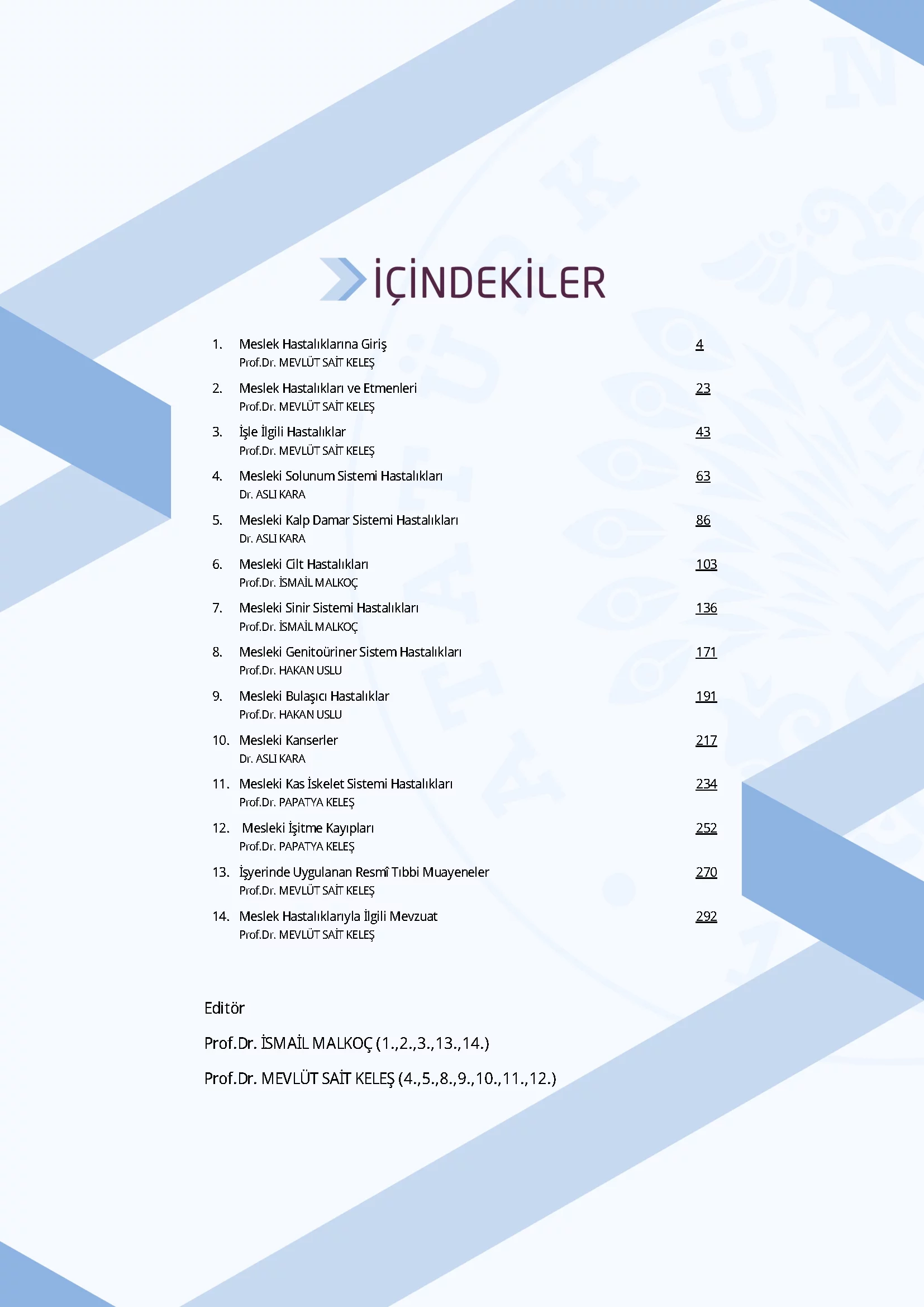 İçindekiler - Meslek Hastalıkları