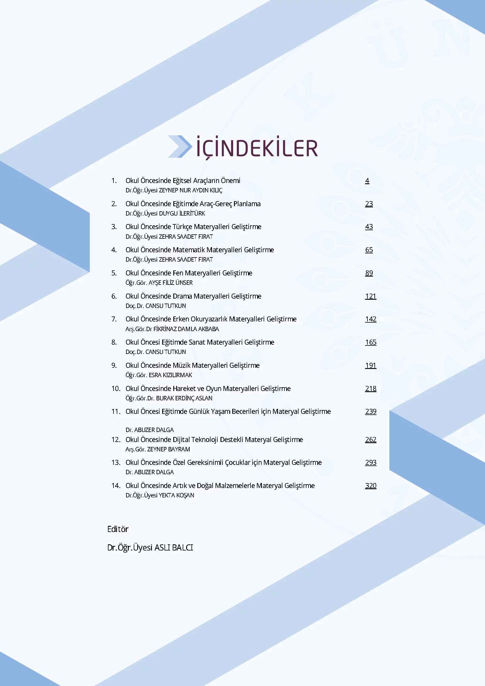 İçindekiler - Okul Öncesi Eğitimde Araç Gereç Geliştirme