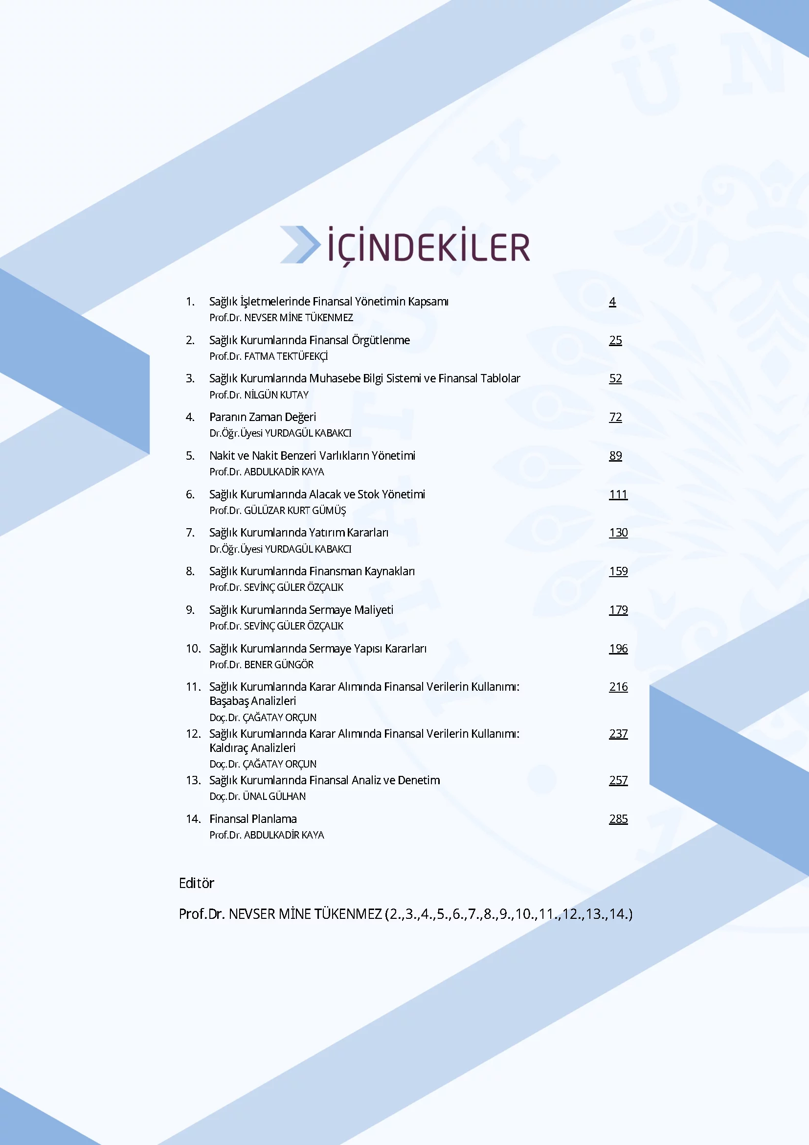 İçindekiler - Sağlık Kurumlarında Finansal Yönetim