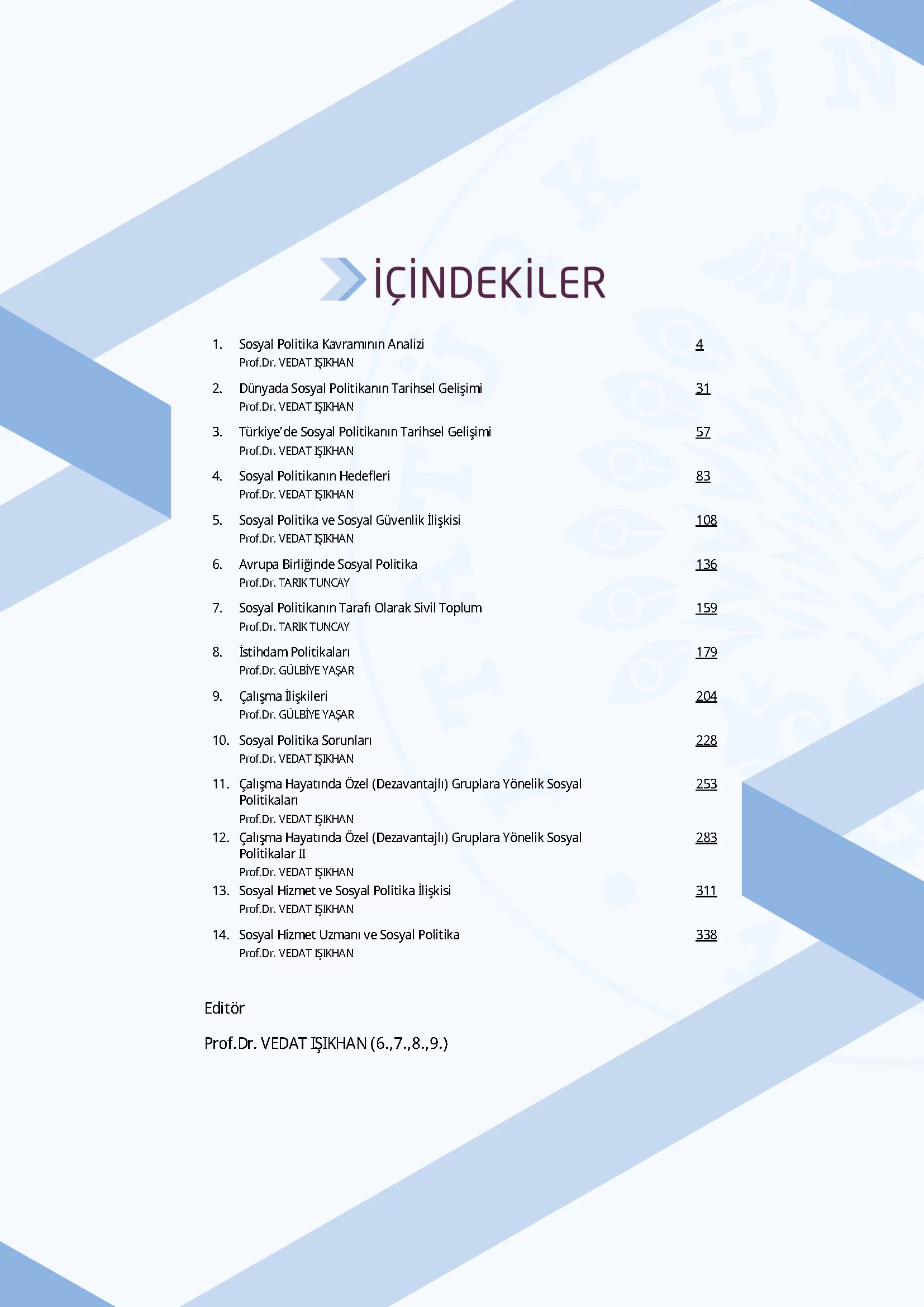 İçindekiler - Sosyal Politika